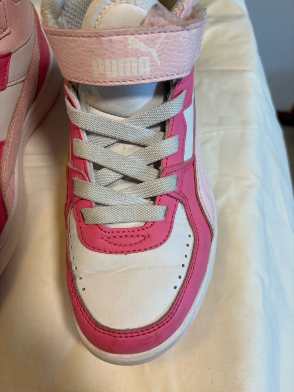 Puma Kids Pink and White High-Top Sneakers